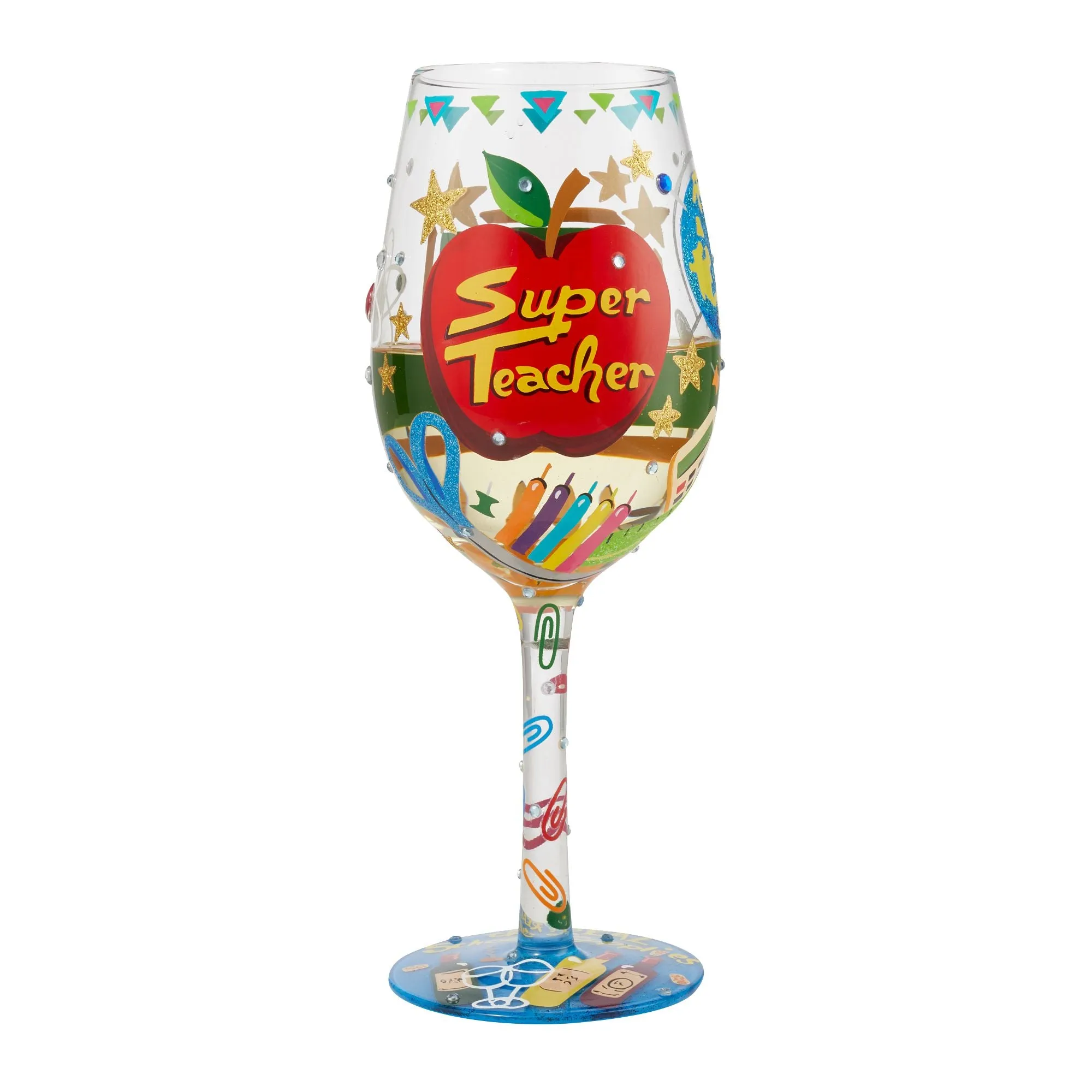 "Super Teacher" Hand-Painted Artisan Wine Glass, 15 oz.