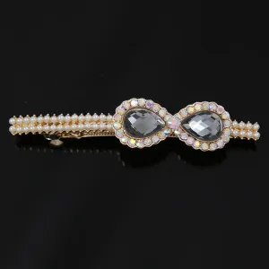 Rhinestone Bow and Pearl Hair Barrette