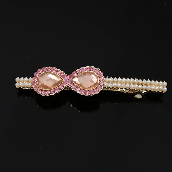 Rhinestone Bow and Pearl Hair Barrette