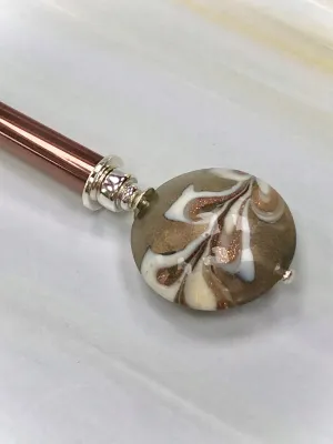 Rose Gold Venetian Art glass hair stick, hand made hair stick, shawl pin, sweater pin,