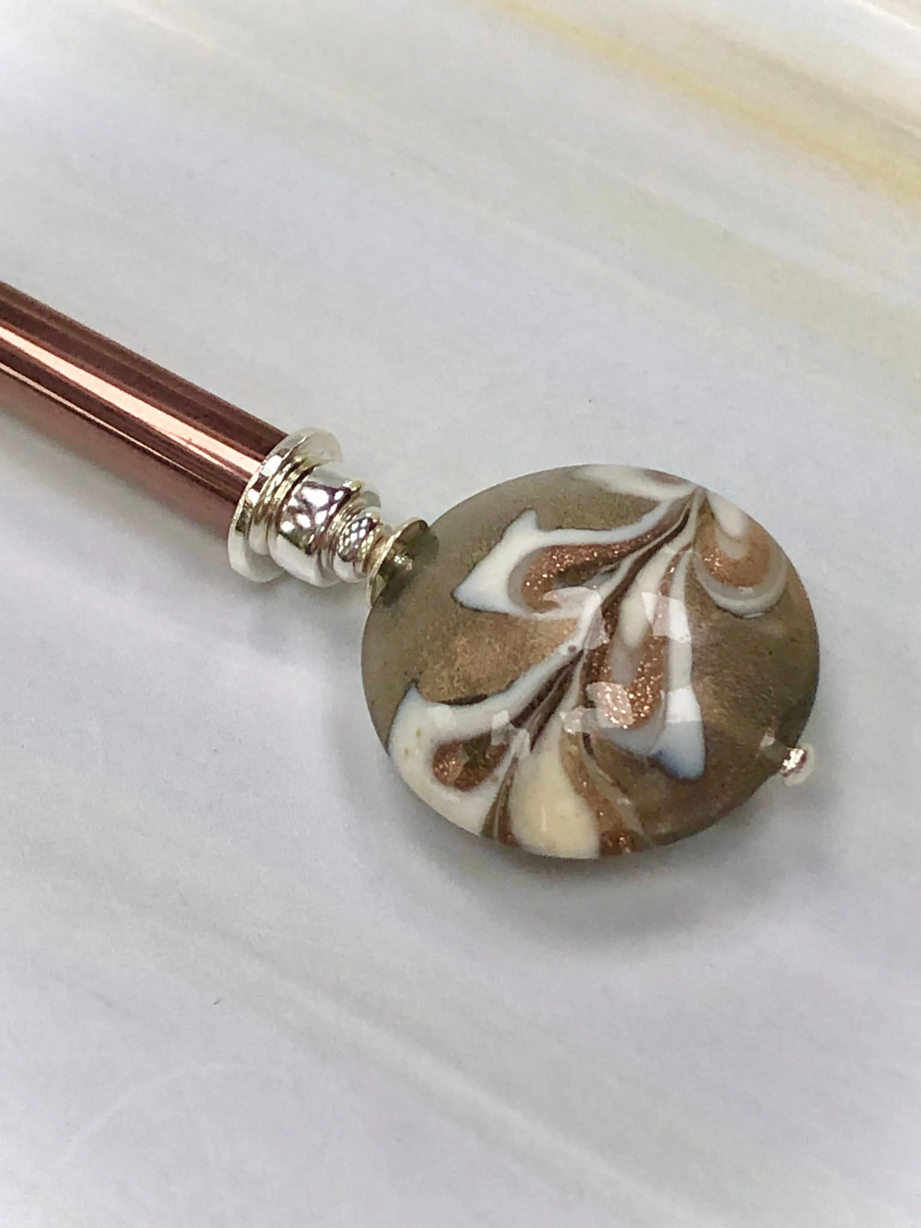 Rose Gold Venetian Art glass hair stick, hand made hair stick, shawl pin, sweater pin,