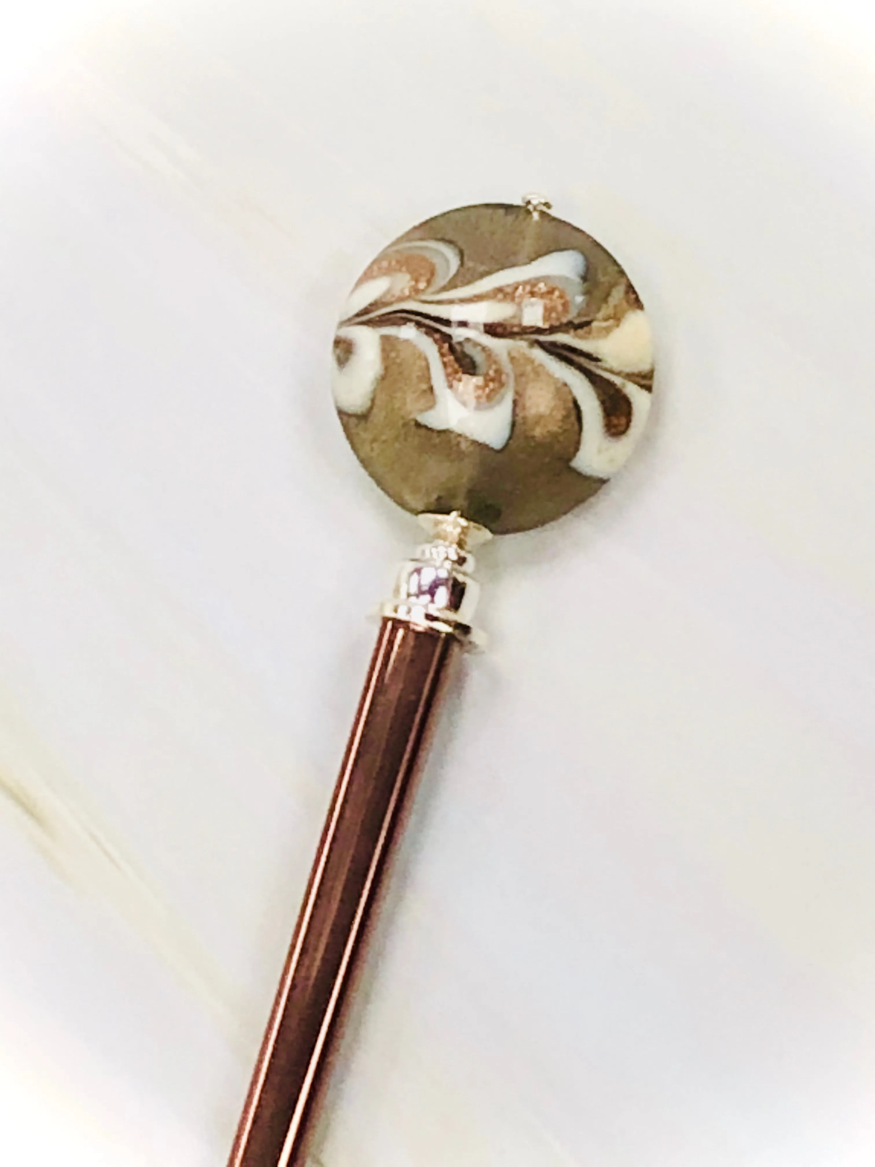 Rose Gold Venetian Art glass hair stick, hand made hair stick, shawl pin, sweater pin,