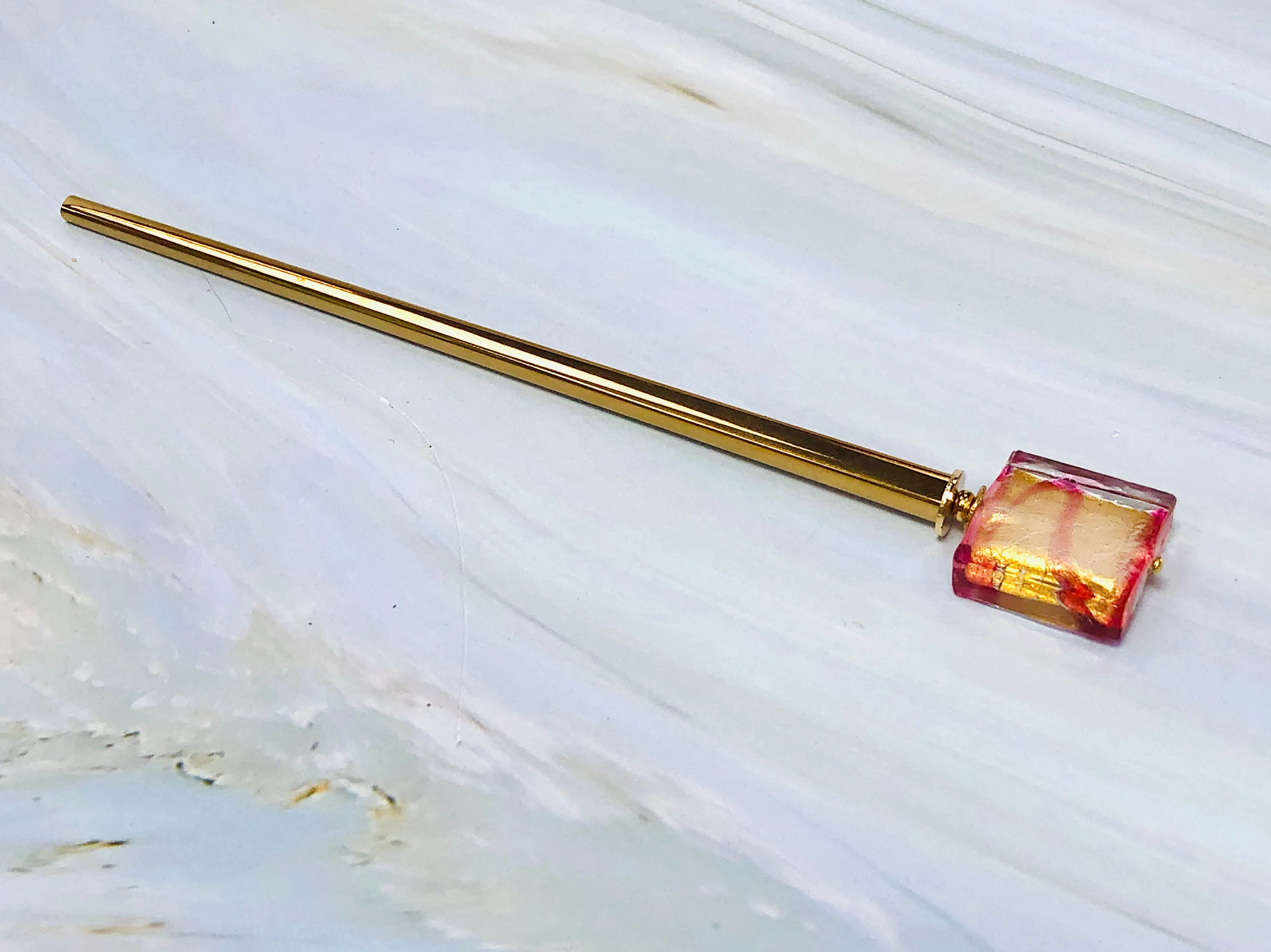 Rose Pink Venetian 24k gold Art glass hair stick, hand made hair stick, shawl pin, sweater pin,