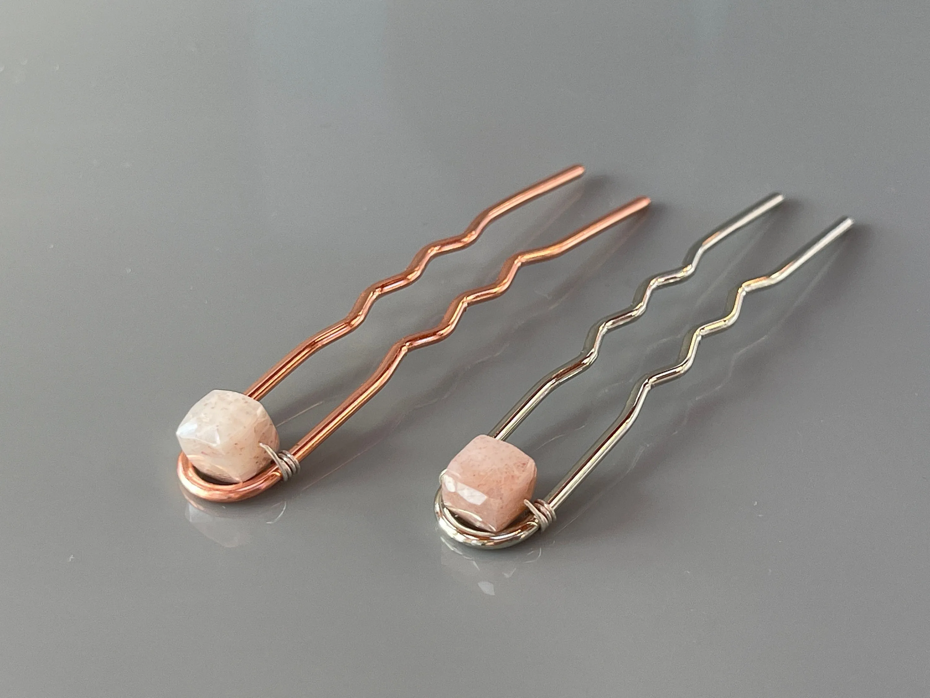 Rose Quartz Pink Gemstone Hair Pins Silver Bobby Pins