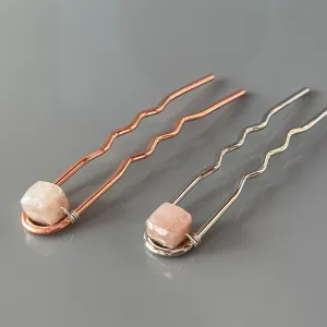 Rose Quartz Pink Gemstone Hair Pins Silver Bobby Pins