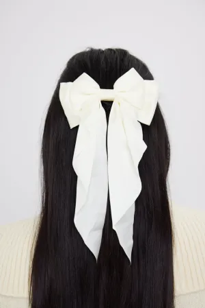 Satin Flowy Bow Clip in Off White