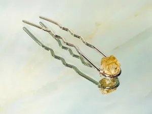 Silver Citrine Gemstone Hair Pin, Luxury Citrine Hair Pin, gemstone metal hair jewelry