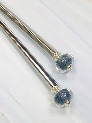 Silver Stars Borosilicate Art Glass Hair Sticks, hand made hair sticks, boro glass shawl pin, sweater pins,