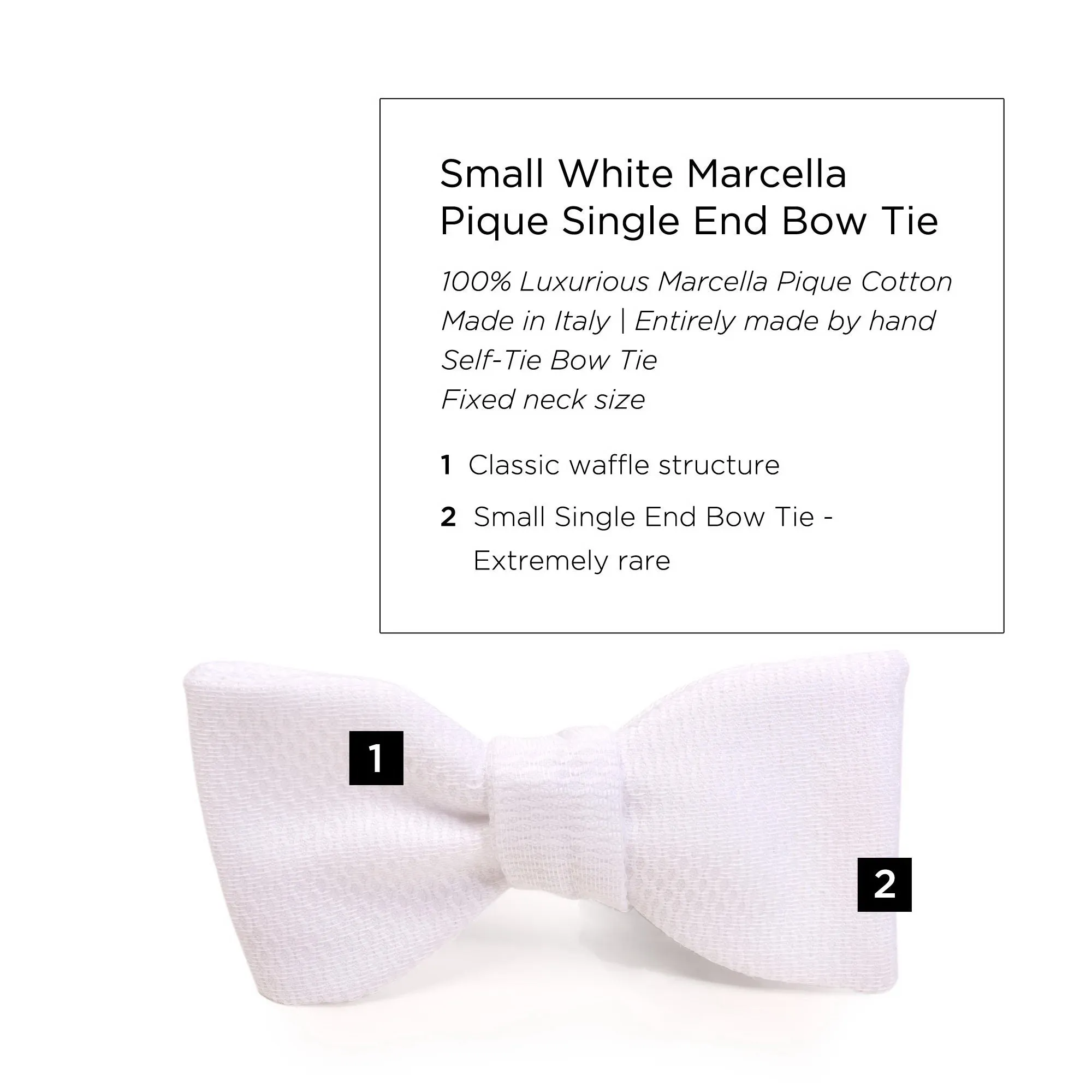 Small White Single-End Marcella Pique Bow Tie