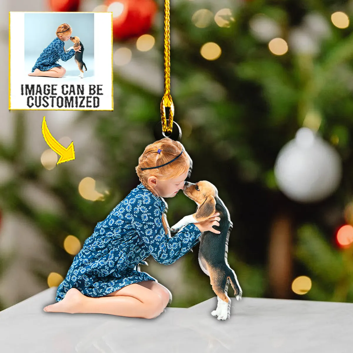 Teesdily | Customized Photo Baby And Pet Christmas Ornament Dog Owners Gift Kids Ornament Personalized Custom Shaped Acrylic Photo Ornament