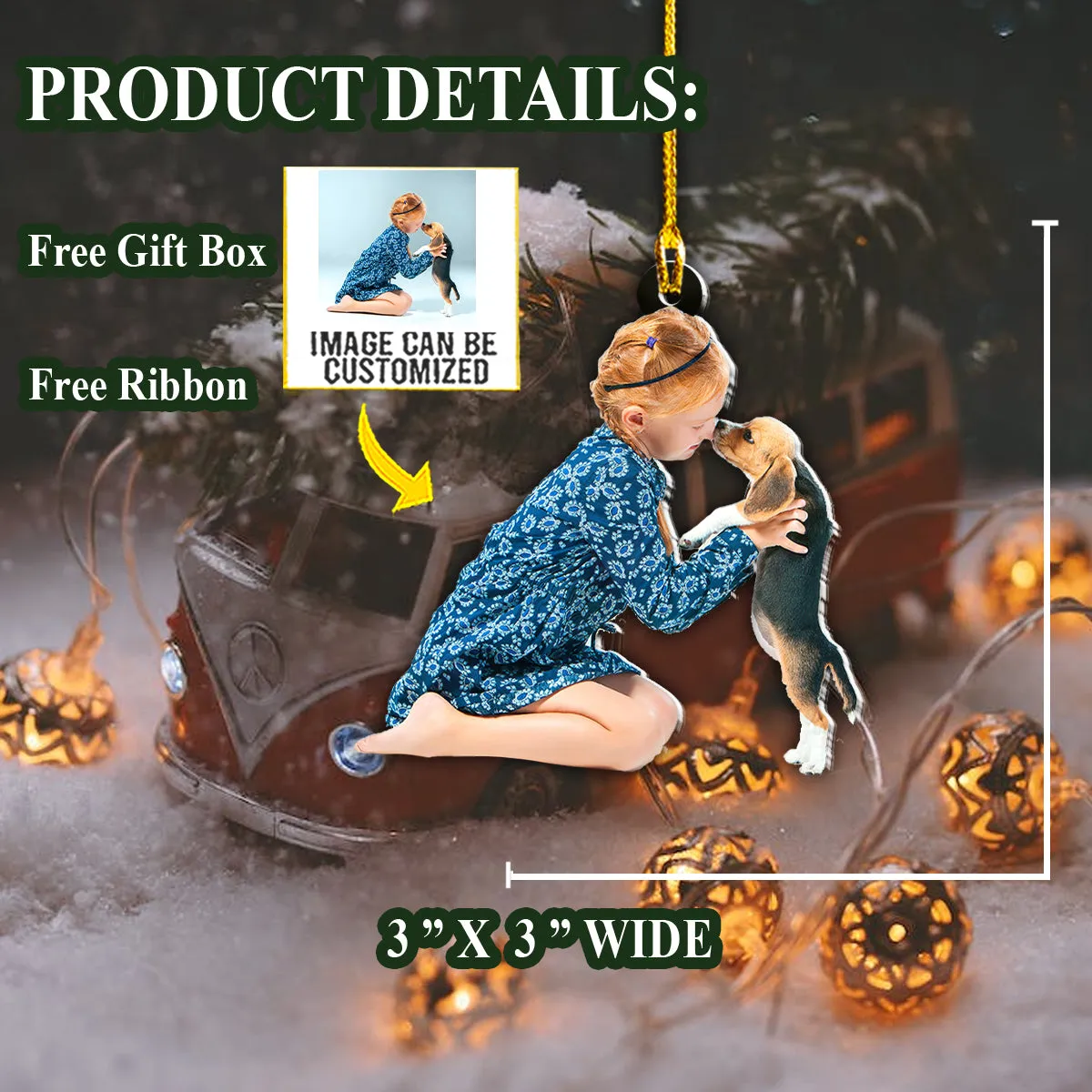 Teesdily | Customized Photo Baby And Pet Christmas Ornament Dog Owners Gift Kids Ornament Personalized Custom Shaped Acrylic Photo Ornament