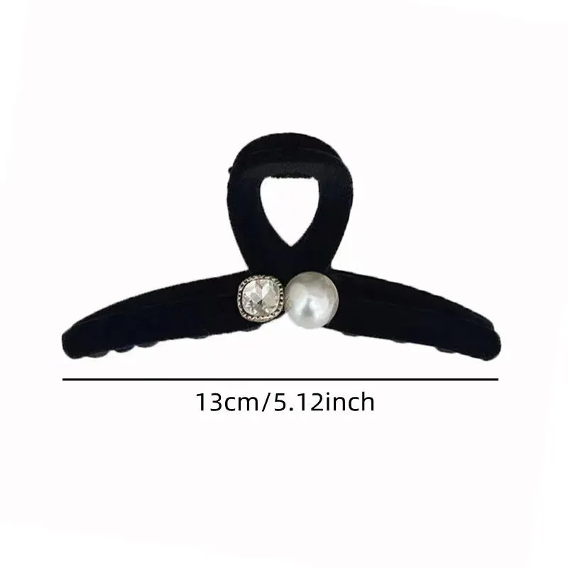 VAIGE 13cm Flocking Pearl Hair Claw Clip with Water Diamond Accents - Elegant Hair Accessories for Stylish Updos
