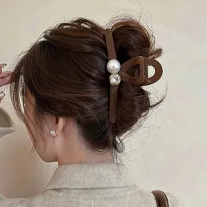 VAIGE 13cm Flocking Pearl Hair Claw Clip with Water Diamond Accents - Elegant Hair Accessories for Stylish Updos
