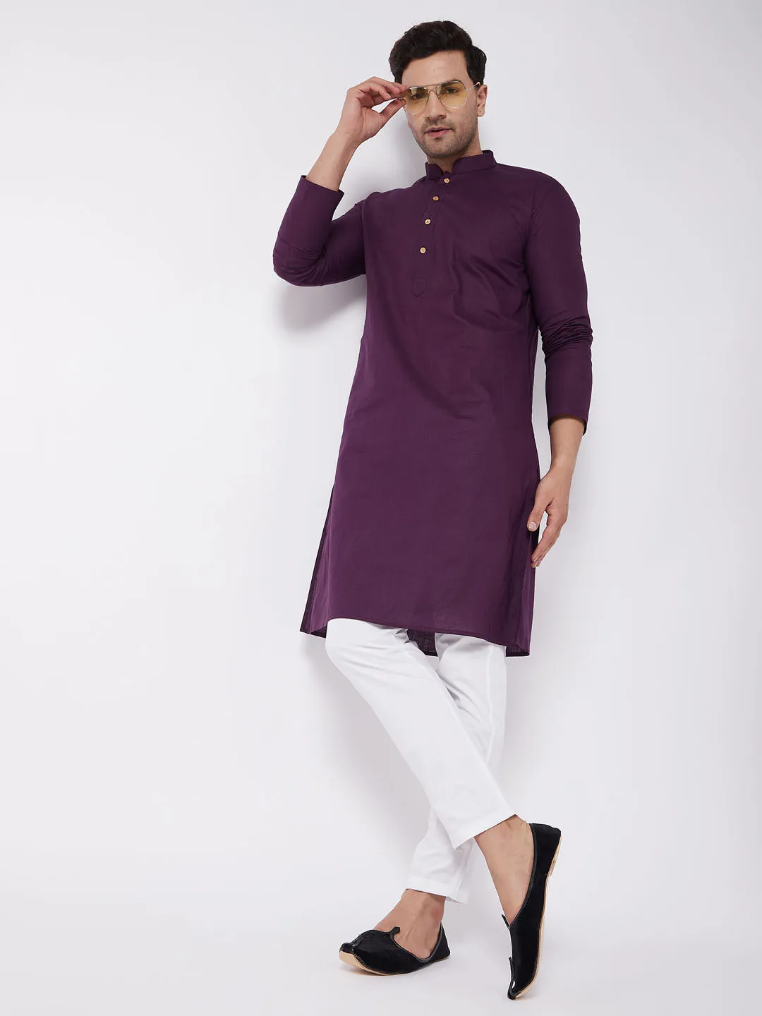 VASTRAMAY Purple Cotton Kurta and Pyjama Set