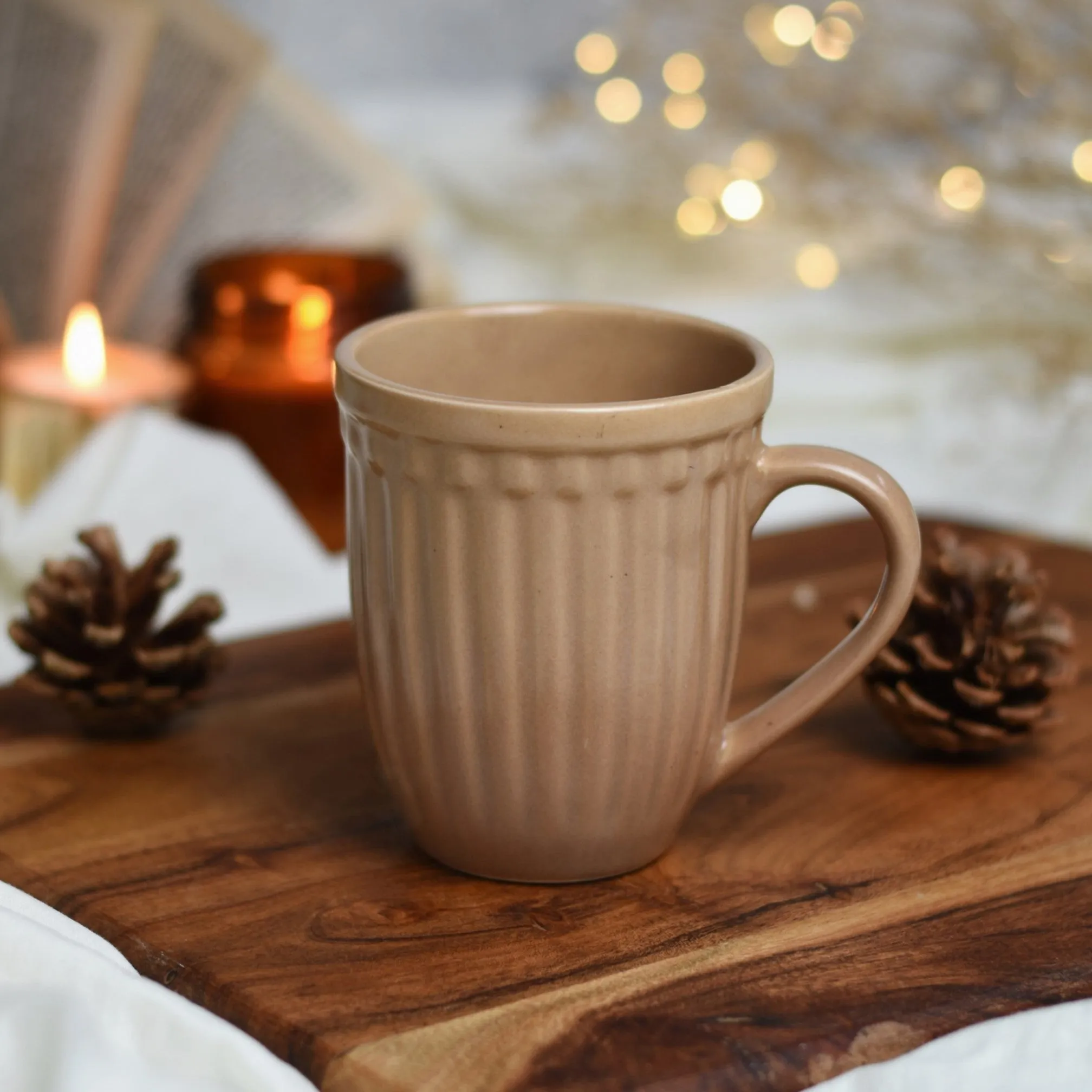 Vintage Look Grooved Ceramic Mug - Shades of Nature Collection - "Sand"