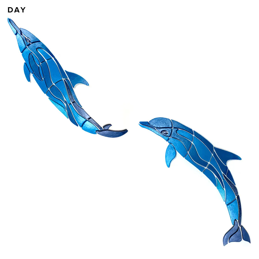 Wave Dolphins, Left - Glow in the Dark Pool Mosaics
