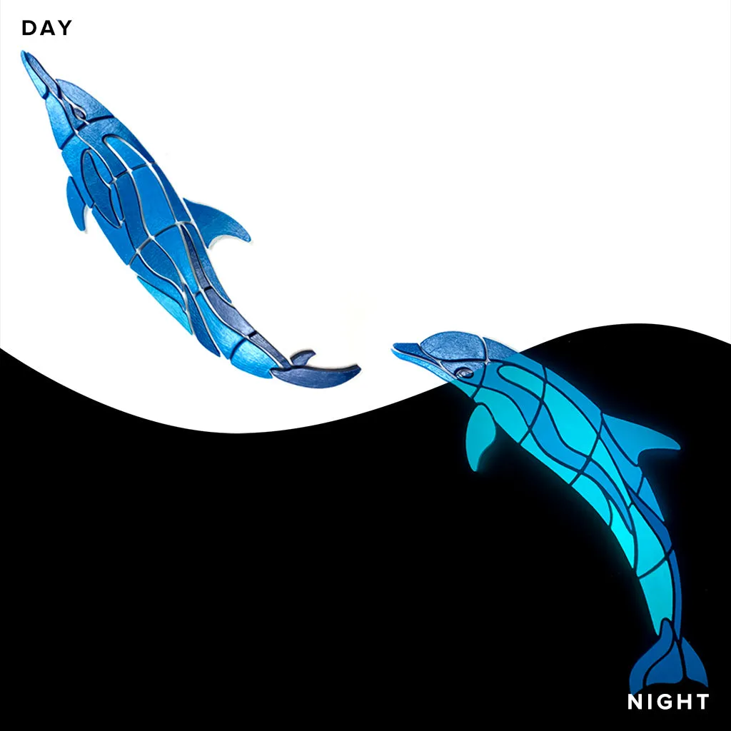 Wave Dolphins, Left - Glow in the Dark Pool Mosaics