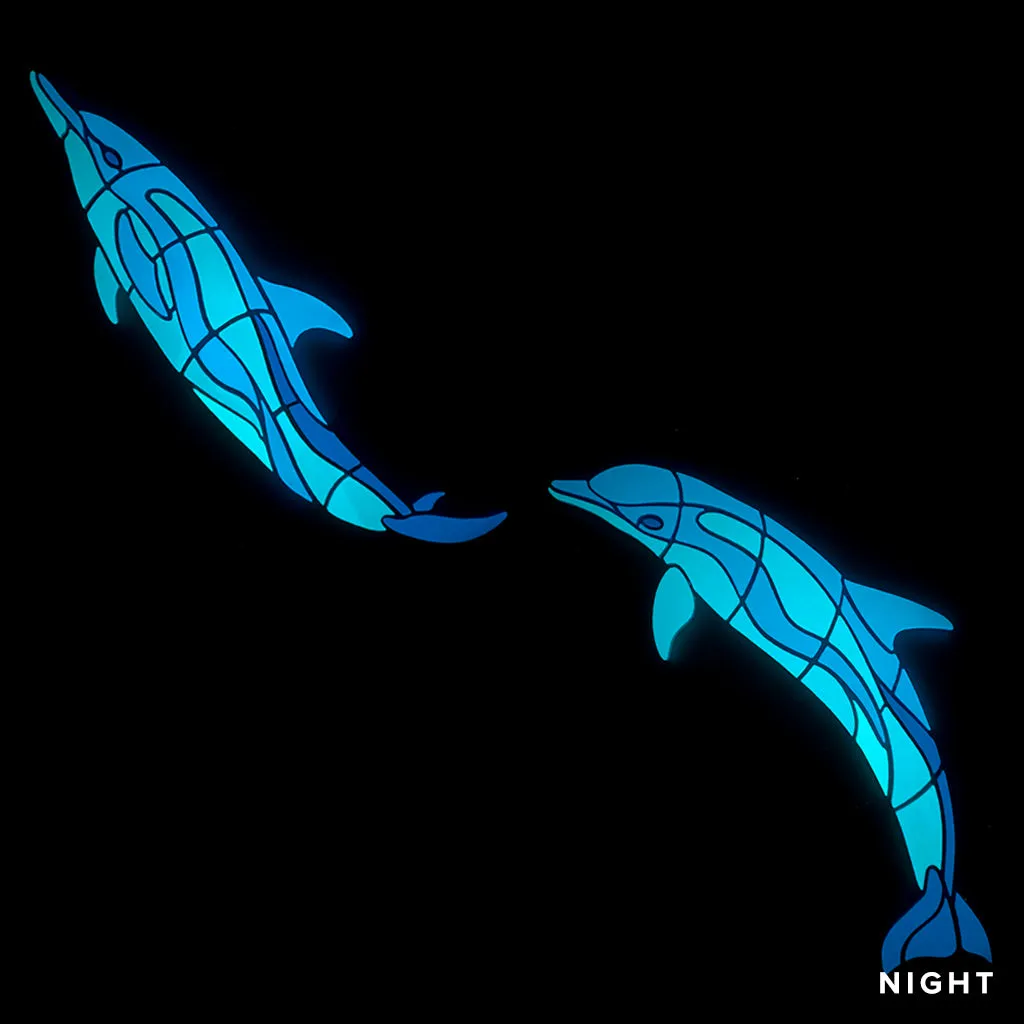 Wave Dolphins, Left - Glow in the Dark Pool Mosaics