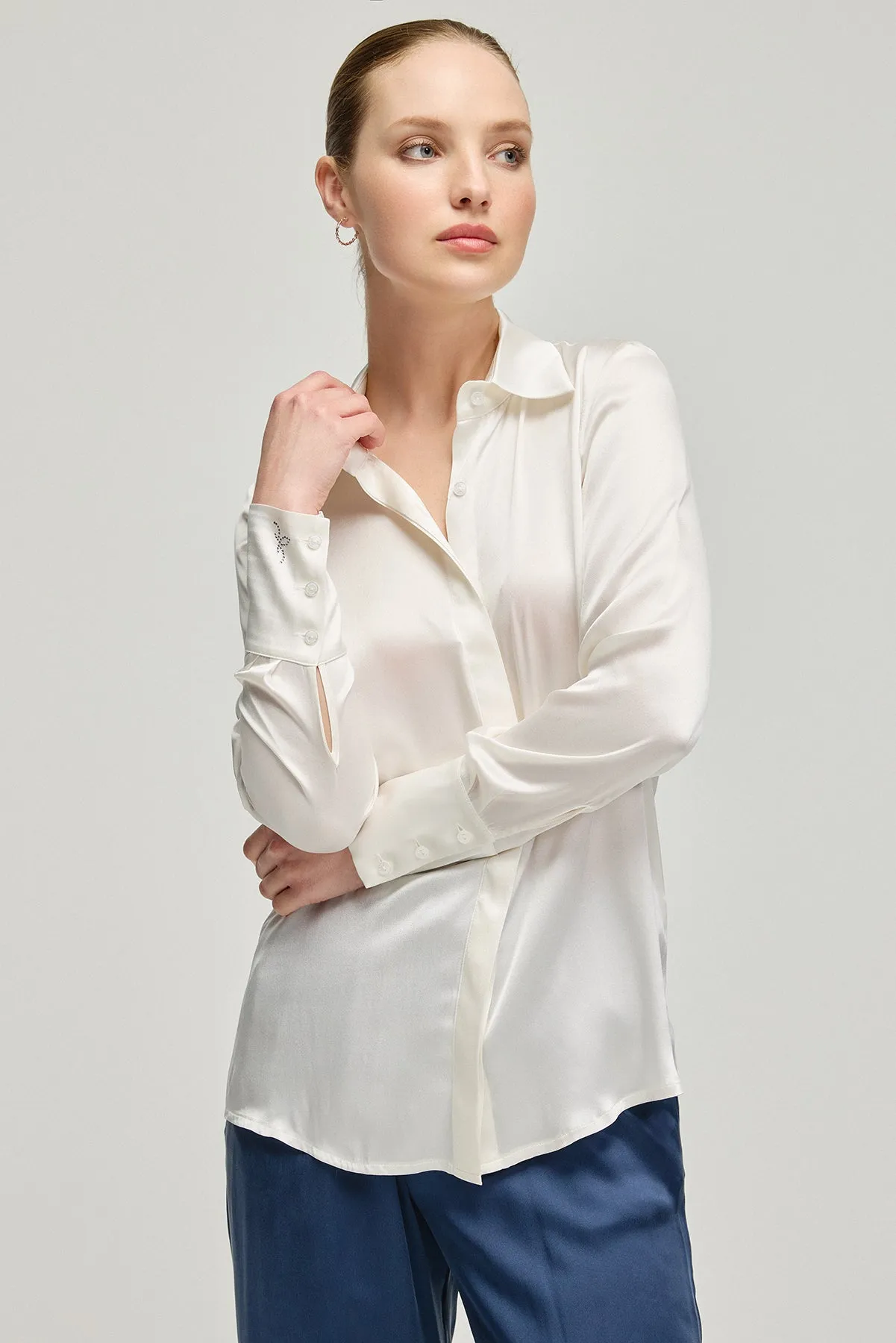 White Audrey Pure Silk  Shirt