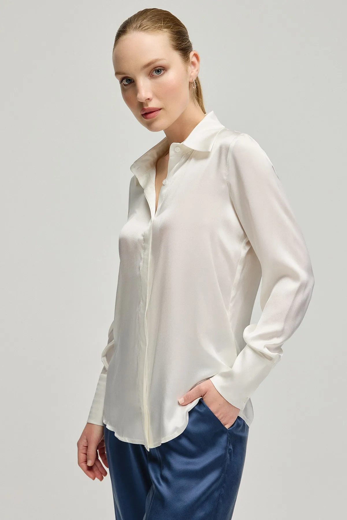 White Audrey Pure Silk  Shirt