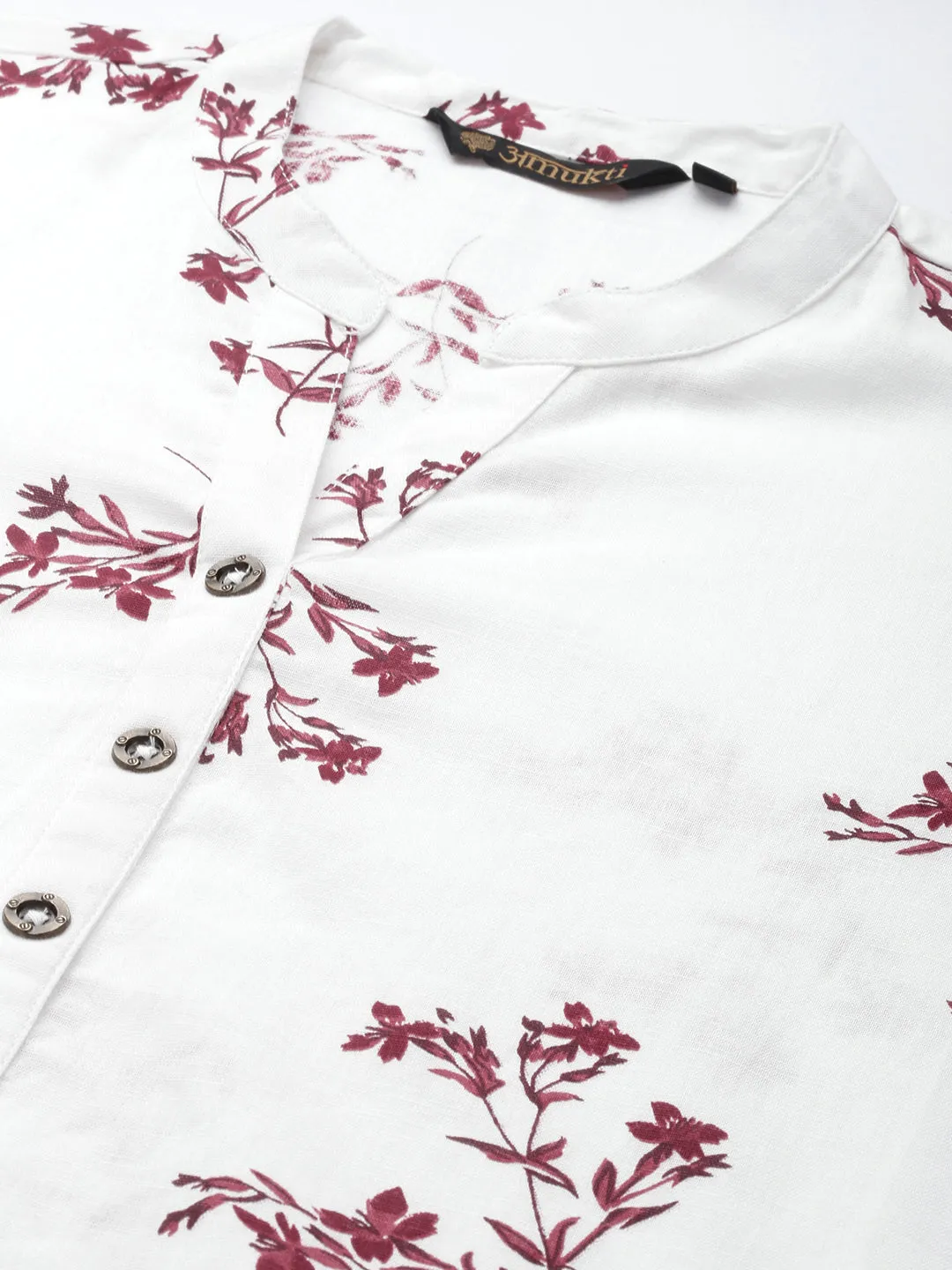 White Floral Printed Cotton Tunic