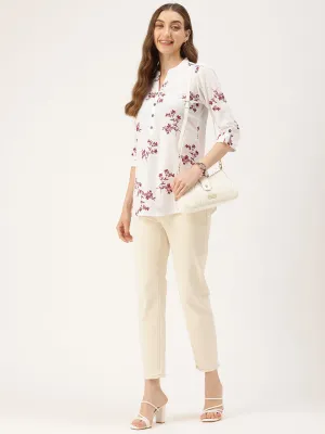 White Floral Printed Cotton Tunic