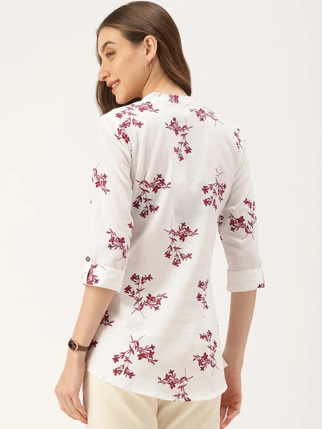 White Floral Printed Cotton Tunic