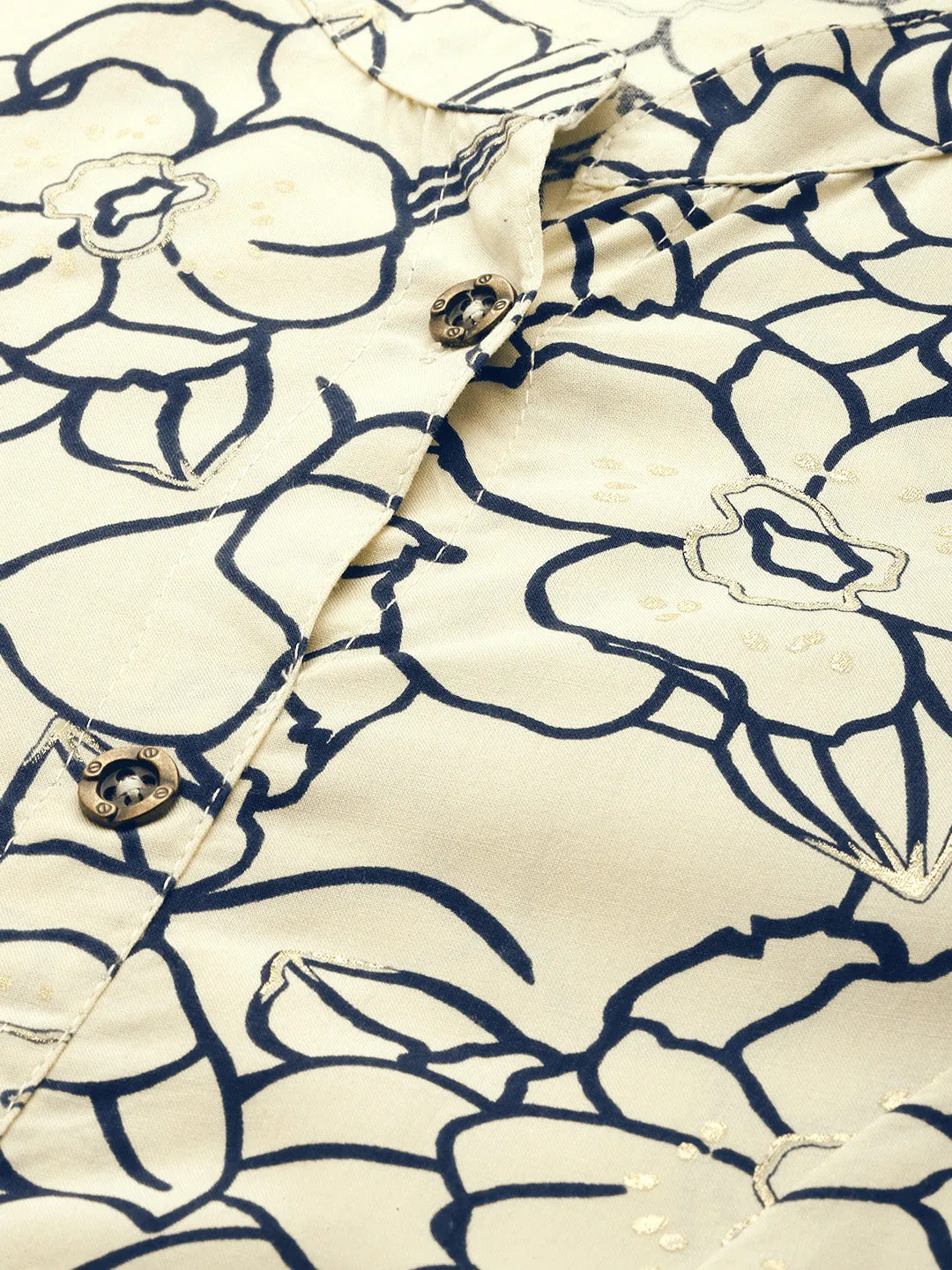 White Floral Printed Rayon Kurta
