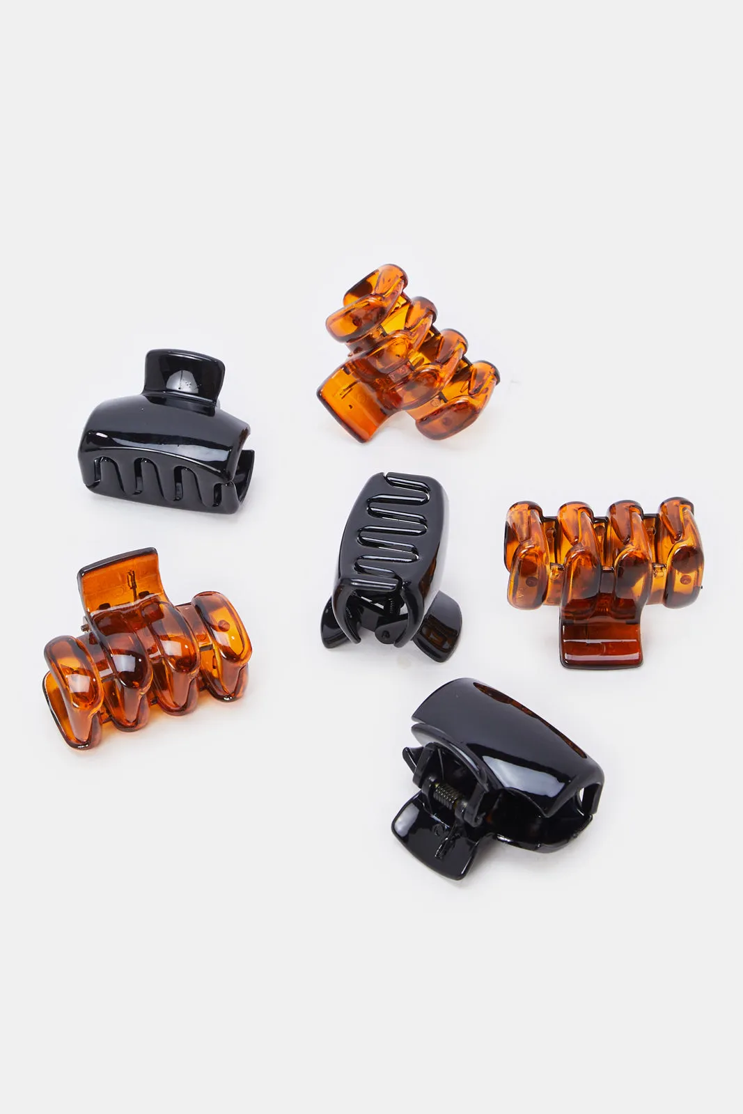 Women Black And Brown Solid Hair Claw Set (6 Piece)