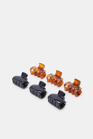 Women Black And Brown Solid Hair Claw Set (6 Piece)