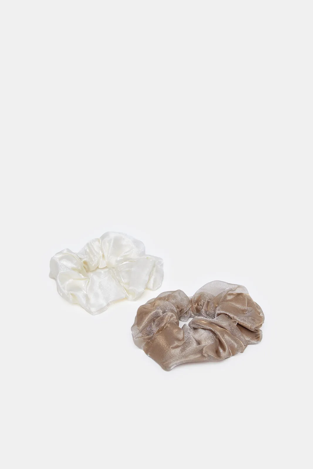 Women White And Brown Hair Scrunchy (2 Piece)