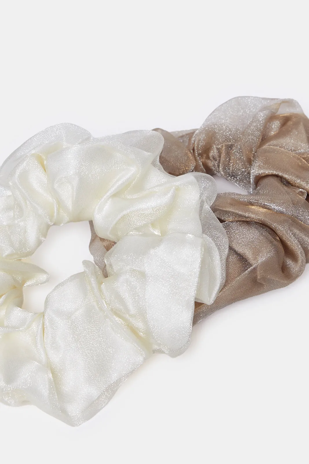 Women White And Brown Hair Scrunchy (2 Piece)