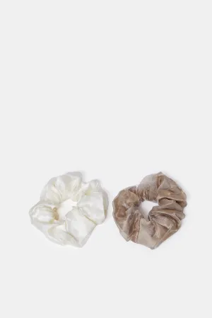 Women White And Brown Hair Scrunchy (2 Piece)