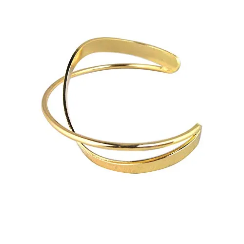 Yellow Chimes Bracelet for Women and Girls Gold Plated Double Layered Cross Open Cuff Bracelet For Women and Girls