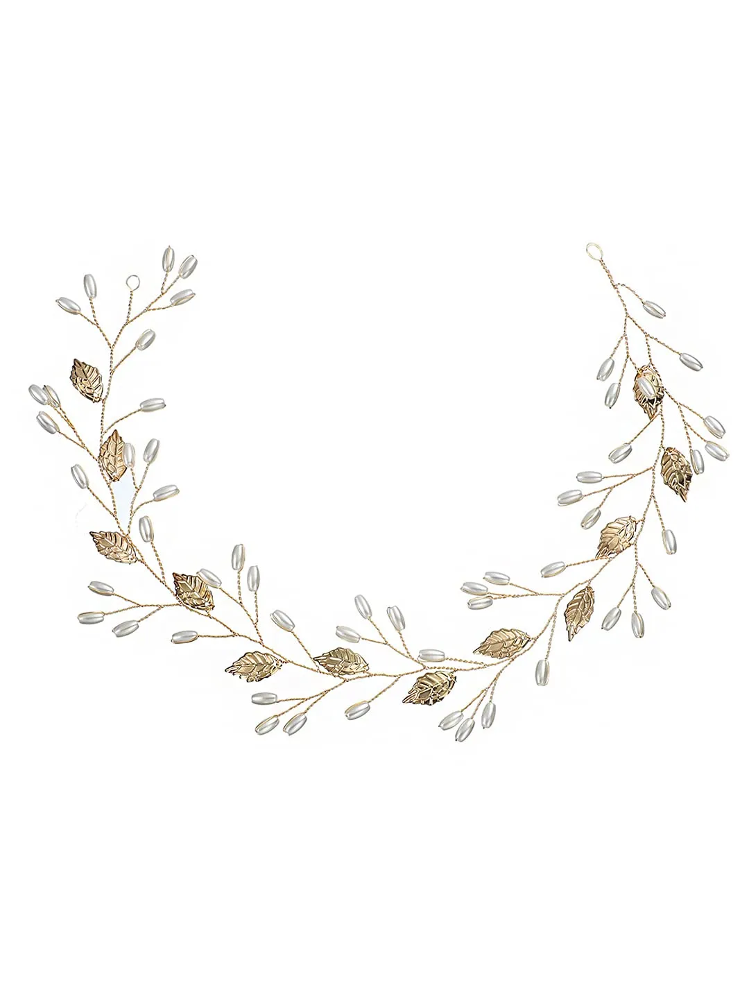 Yellow Chimes Bridal Hair Vine for Women and Girls Bridal Hair Accessories for Wedding Golden Headband Hair Accessories Wedding Jewellery for Women Leafy Pearl Bridal Wedding Head band Hair Vine