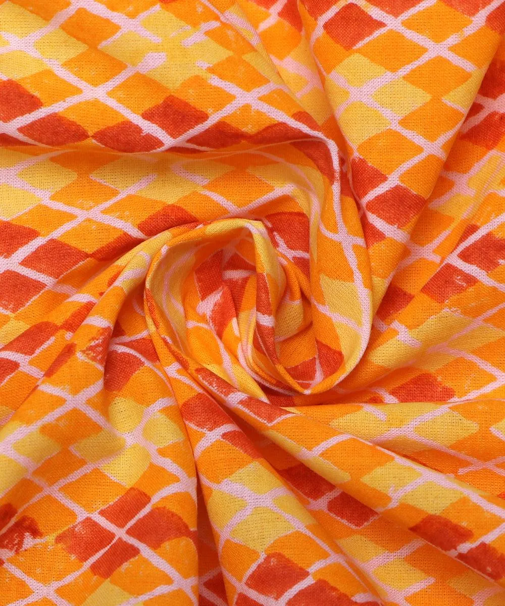 Yellow Colour Geometric Print Cotton Fabric