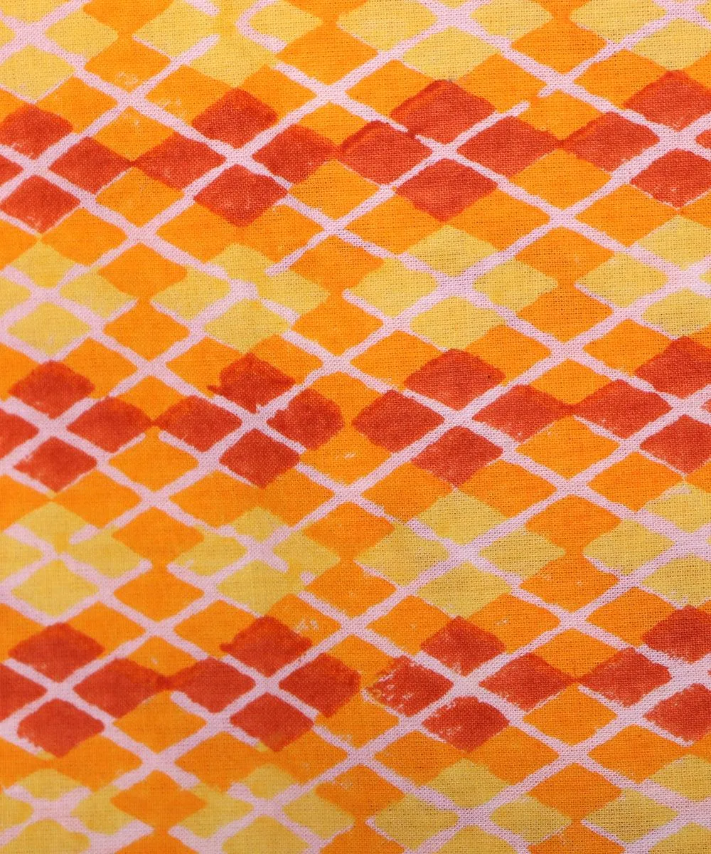Yellow Colour Geometric Print Cotton Fabric